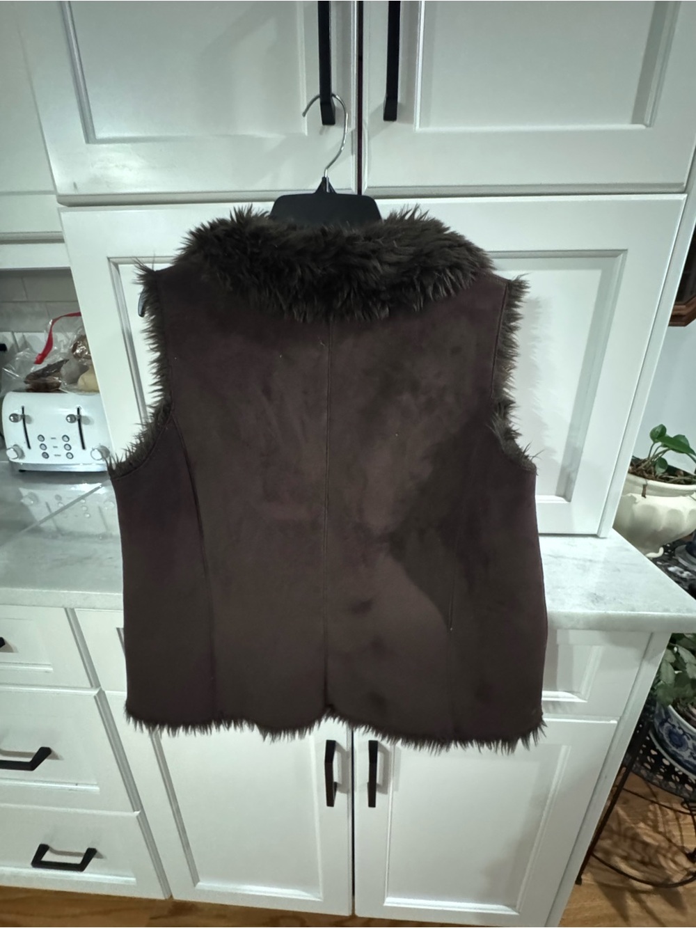 Valerie Stevens Brown Faux-Shearling Vest with Plush Collar